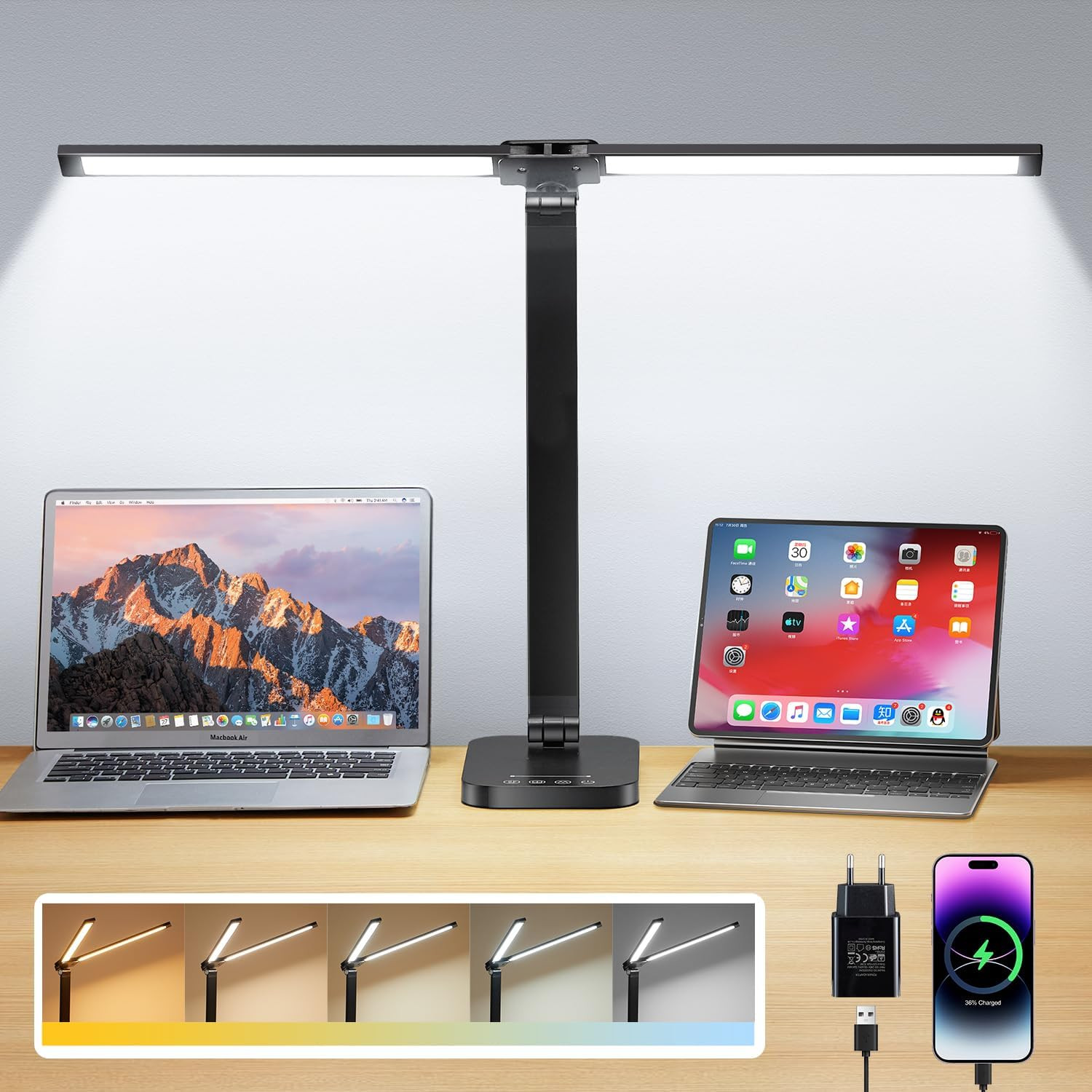 Lampada LED Scrivania Multifunzione | 5 Colori 10 Luminosità + USB