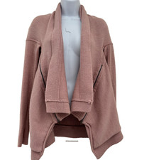 Lululemon Sweater Wrap It Up Cardigan Pink Open Front Zipper Trim Merino Wool