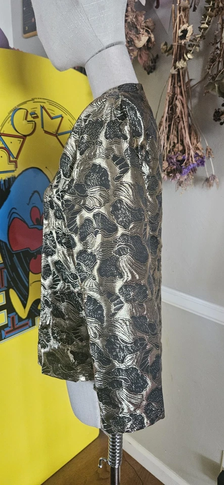 Chaqueta de vestir formal vintage de los años 80 con estampado floral dorado lamè Foto 4 de 4