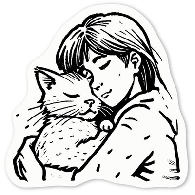 Aufkleber Sticker ''Katze kuschelt mit ihrem Besitzer'' (DW046007)