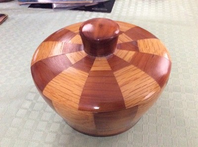 Vintage Handmade Artist Wood Covered Trinket Jewelry Box Checkerboard 5'' Dish