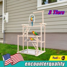 3 Tiers Parrot Rack Wooden Bird Perch Parakeet Play Stand Perch Gym Playground