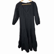 J. Crew Eyelet Tiered Maxi Dress Size 8 Black Short Sleeve Summer