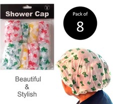 8 Shower Caps adult Women Waterproof Bath Hat elastic Reusable Perfect Gift idea