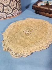 Antique Mixed Lace & Ribbonwork Rose Rosette Lingerie Hanky Holder Bride Boudoir