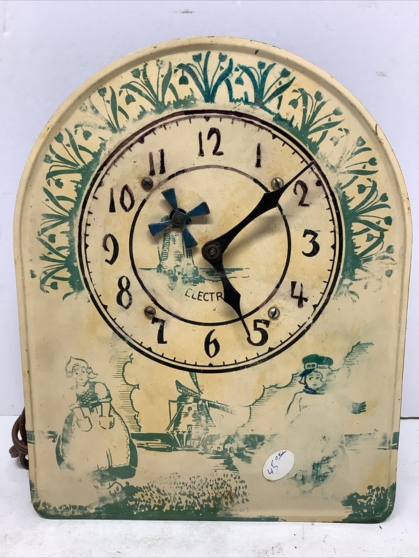 Vintage Windmill Electric Clock -All Metal With Nice Lithography 
