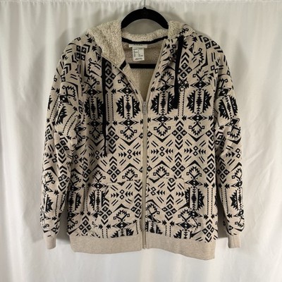Ariat Real Jacket Women's Small Beige Aztec Print Full Zip Fleece Lined Hooded