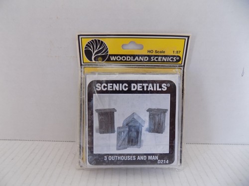 3 OUTHOUSES AND MAN #D214 HO SCALE BY WOODLAND SCENICS PO