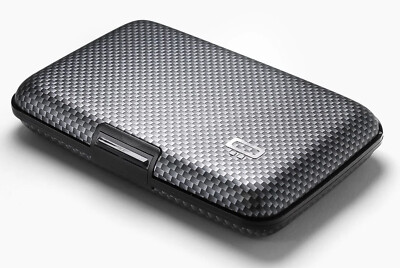 Ögon Design SMART CASE Aluminium Kohlefaser Effekt Geldbörse Kartenhalter BRANDNEU IN VERPACKUNG NEU