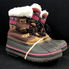 London Fog Tottenham Girls Hiking Snow Boots Fur Lined Size 1 Brown Pink LFK004