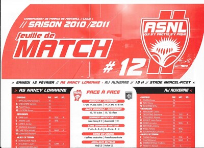 Spielbogen Nr. 12 ASNL - AJ Auxerre (2010 - 2011) - Ligue 1