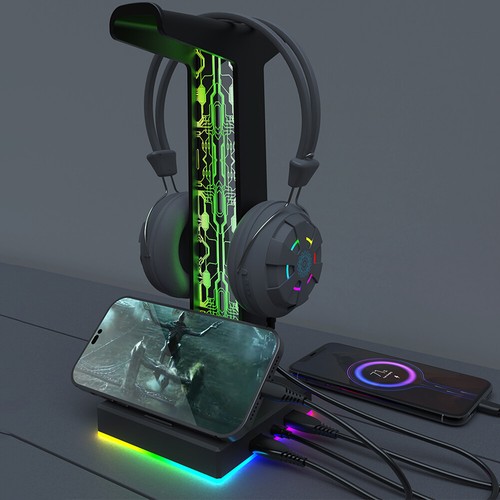 RGB Headphone Holder Desktop Organizer Headphone Display Rack for Table Supplies - Picture 6 of 6
