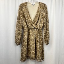 Gilli Women’s V-Neck Long Sleeve Animal Print Faux Wrap Dress Elastic Waist Sz S