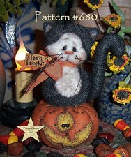 Patti's Ratties Primitive Halloween Pumpkin Cat Orni 6" Doll Paper Pattern 680