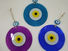 Evil Eye Set of 3 Glass Beads 12cm Pendant Charm Turkish Amulet Boho Home Decor
