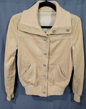 Vintage 70s Women's tan corduroy wide collar Button Up Shirt Jacket Size 11/12