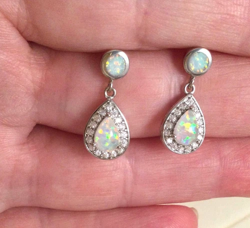 Vintage Jewellery Gold Earrings with Opals White Sapphires Antique Deco Jewelry