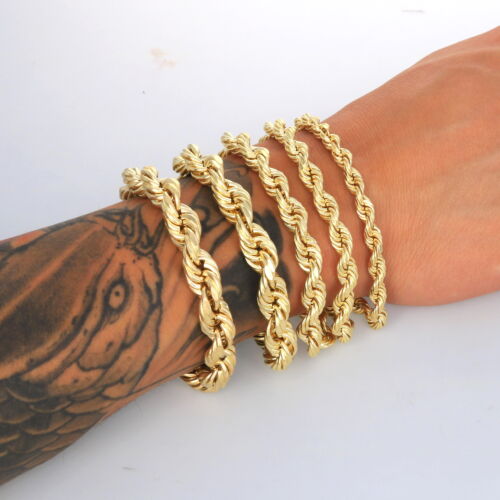 10K Yellow Gold Rope Diamond Cut Mens Chain Bracelet 8" -9" 6mm 7mm 8mm 9mm 10mm - Picture 1 of 54