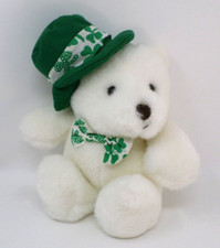 Commonwealth St. Patrick's Day Bear White with Hat and Bow 9"