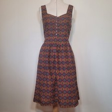 Fat Face Womens Brn Timber Dress Multicoloured Print Thick Strap Cotton Size 12
