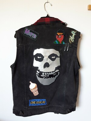 Punk Rock Black Denim Vest with Buttons and Patches | eBay