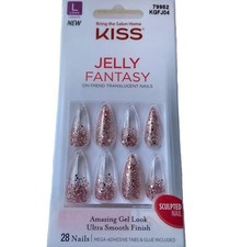 NEW Kiss Nails Jelly Fantasy Press or Glue Manicure Long Gel Stiletto Clear Pink