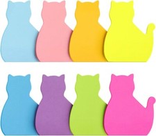 Cat Shape Sticky Notes 8 Color Bright Colorful 3 x 3 inches, 8 Pads