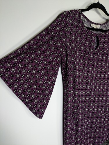 Dana Buchman Size S Small Purple Geometric Bell Sleeve Keyhole Sheath Dress - Picture 2 of 8
