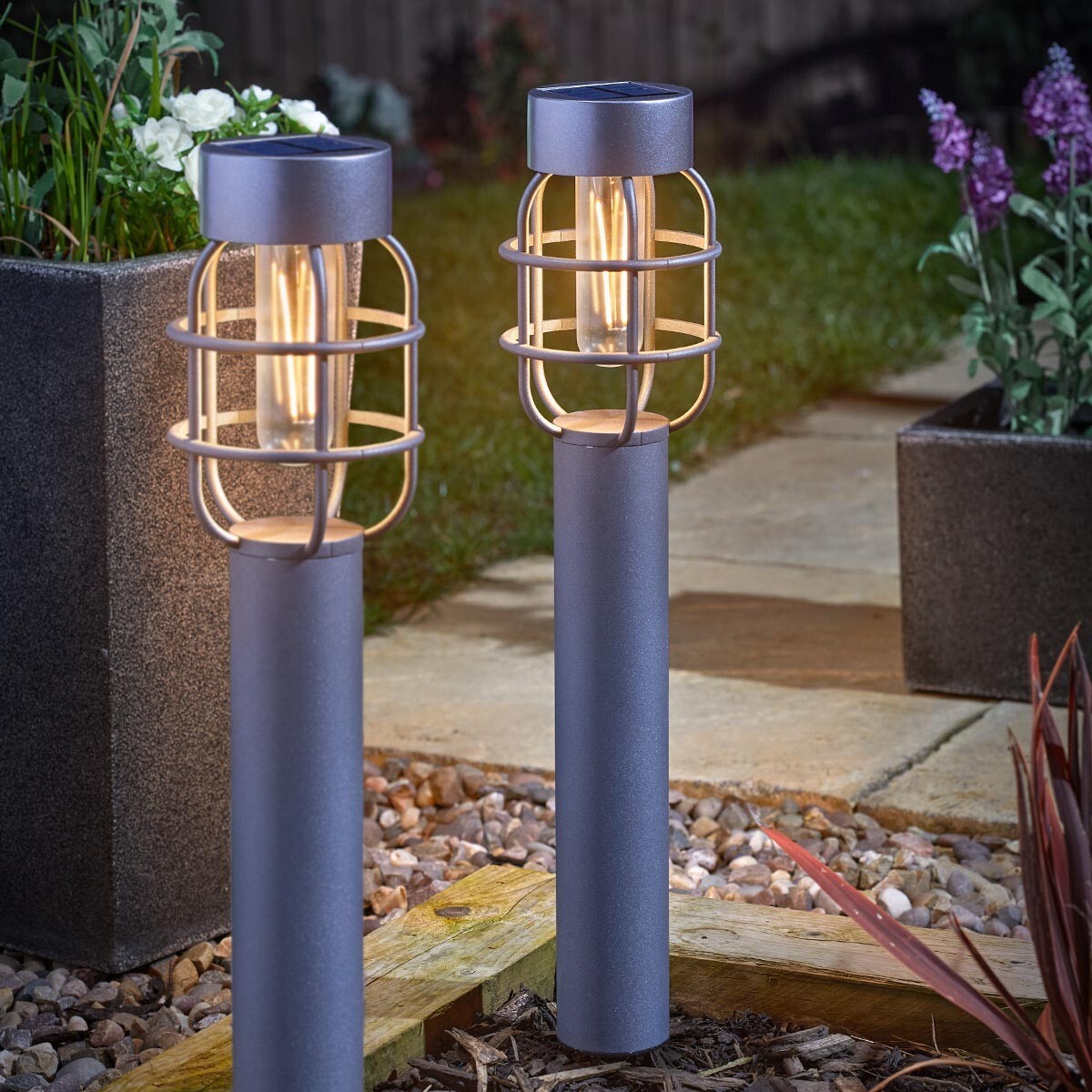 2 PACK | 60cm Solar LED Filament Metal Anglia 365 Bollard Garden Stake Lights