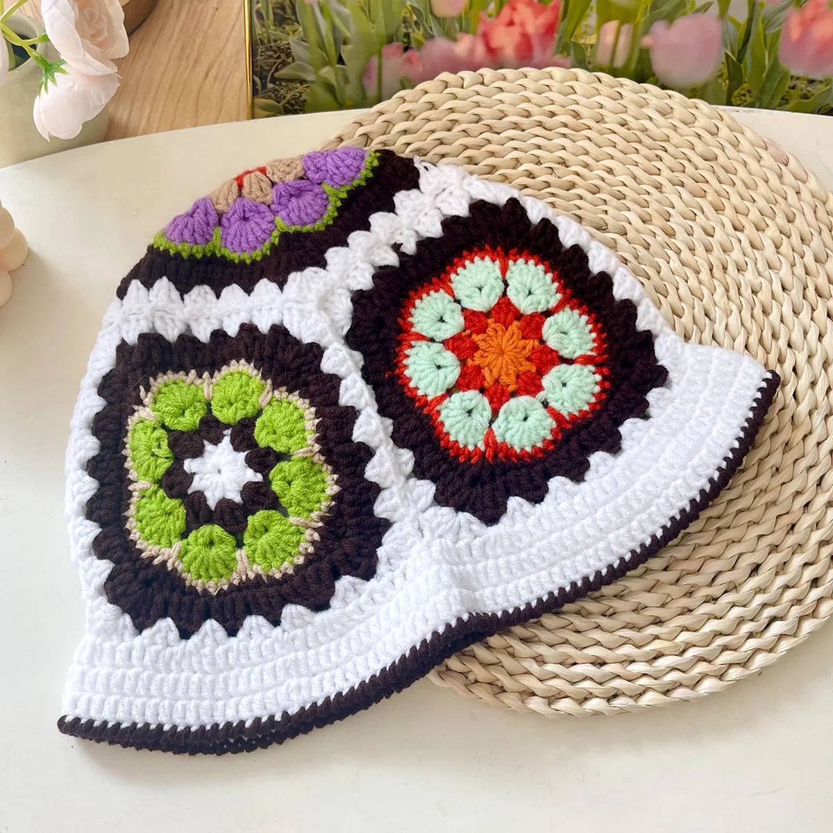 Multicolor Crochet Street Style Weaving Knit Bucket Hat  display picture 1