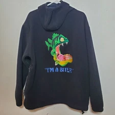 VTG BLUE ICE Fleece Vented Hoodie Jacket Embroidered "I'm A Biter" Full Zip Sz L