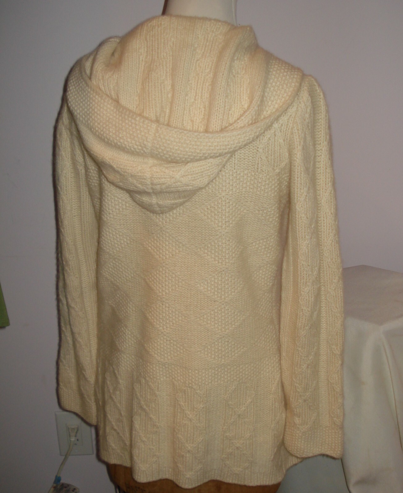 100 CASHMERE Ardi K Cream Hooded JACKET Aran Style SIZE M SUPER SOFT