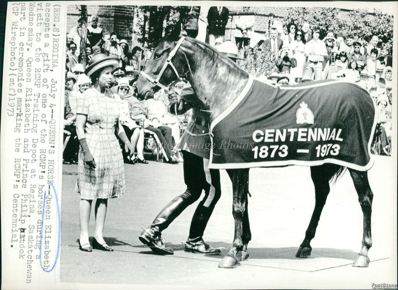 1973 Wire Royalty Queen Elizabeth Regina Horse Centennial Training 7X9  Photo | Ebay