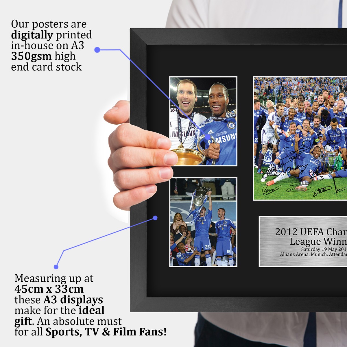 チェルシーFC 2012年優勝記念セット Chelsea Champions League Winners 2012 A3 Framed Signed Print