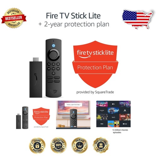 Stream Effortlessly with Fire TV Stick Lite + 2-Year Protection & Live TV Access