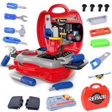 Kids Tool Set Pretend Toy Workbench Suitcase – 19pcs Play Junior Builder Kit