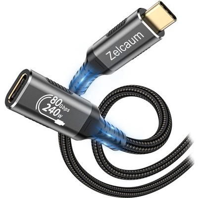 Zelcaum 120Gbps Bandwidth USB C Thunderbolt 5 Extension Cable, 2.6FT, Black