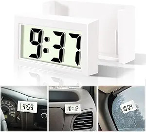 Car Dashboard Digital Clock - Vehicle Adhesive Clock  Color: White - Pack of 1