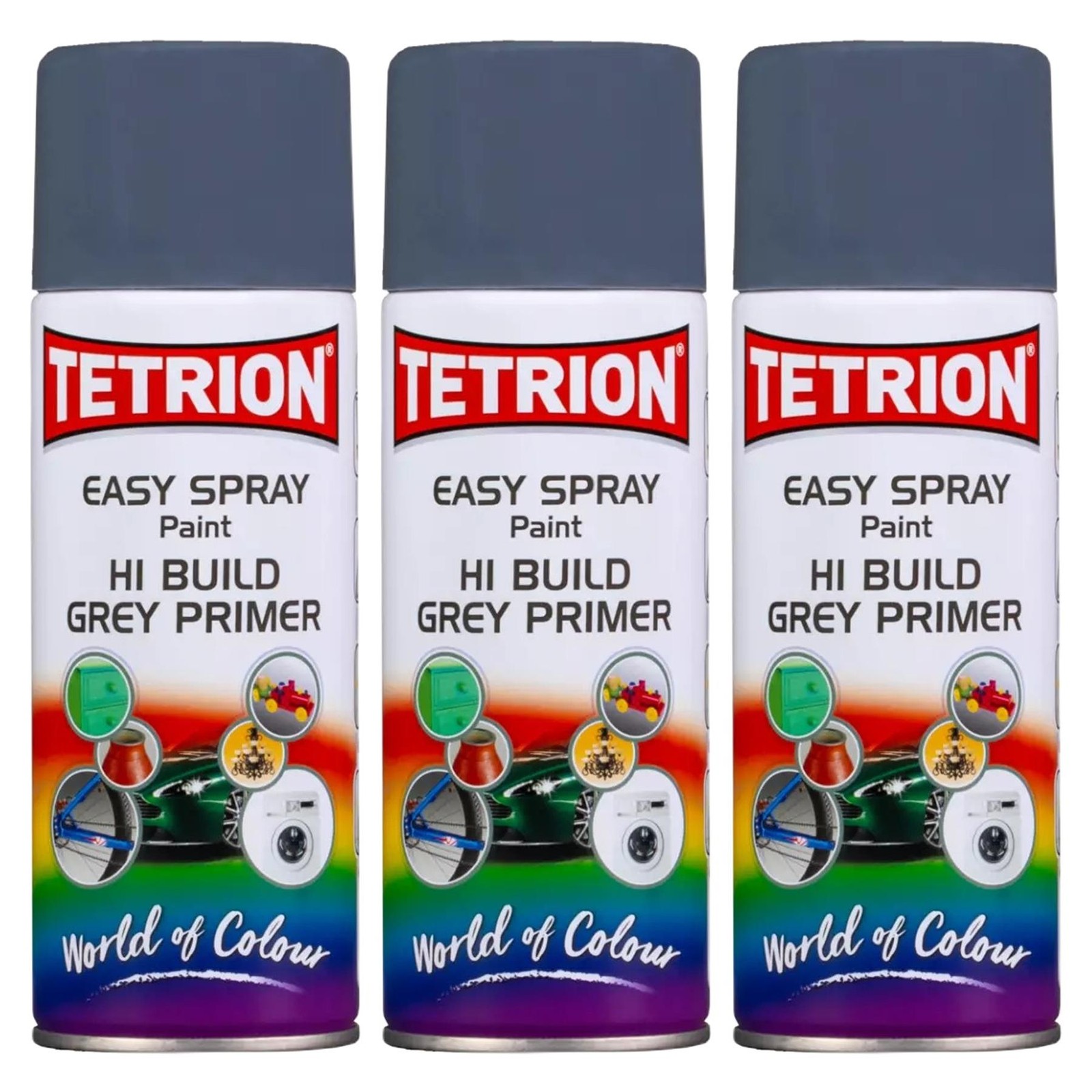 Tetrion Easy Spray Paint Hi Build Aerosol Spray Grey Primer 400ml x3