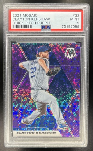 2021 Panini Mosaic Clayton Kershaw Quick Pitch Purple #/50 Dodgers PSA 9