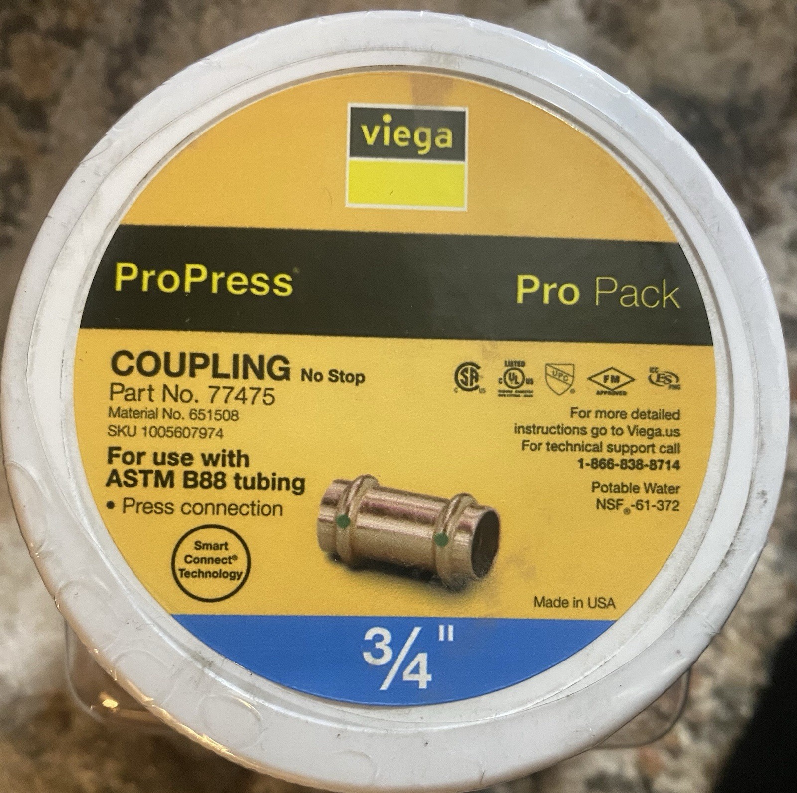 Viega 77475, ProPress 3/4-in. Press Copper Coupling Fitting (10-Pack w/ No Stop)