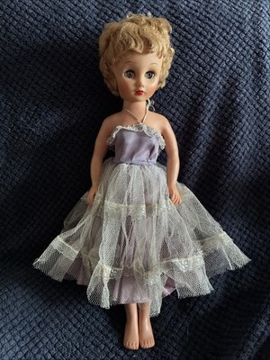 Vintage 50s Eegee Little Debutante Walker Fashion Doll Sleep Eyes 18'' Blue Dress