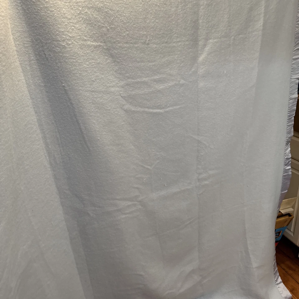 LULA S. vintage acrylic QUEEN blanket blue Satin Trimmed - Image 3 of 4