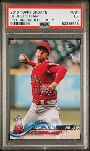 SHOHEI OHTANI 2018 TOPPS PITCHING RED JERSEY RC #US1 PSA 5 EX DODGERS MVP JAPAN!