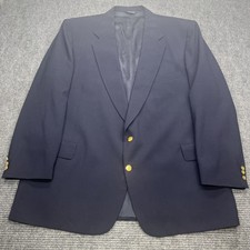 Vtg USA Made 52L Gold Button Hopsack Blazer Jacket Sport Coat Navy Blue Heisman