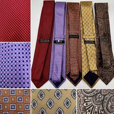 JOS A BANK NECK TIE LOT YELLOW RED PURPLE ORANGE BROWN GEOMETRIC PAISLEY SILK