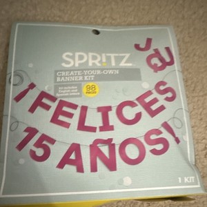Spritz Create-Your-Own Birthday Banner Kit, 98 Pieces, Pink Letters & Numbers