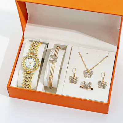 Women Fashion Watch Jewelry Set with Bracelet Necklace Earrings & Ring