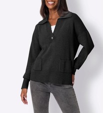 Mode von Heine Damen Pullover Oberteil V-Ausschnitt Langarm schwarz Gr. 34 NEU