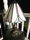 Vtg Tiffany Style Stained Glass Table Lamp 17 Inch Bedside  Metal Base
